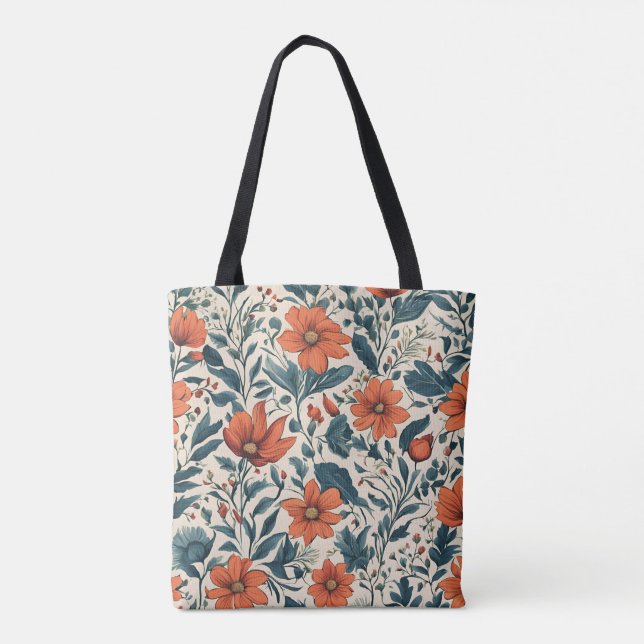 Bolsa Tote Floral Pattern of Vibrant Orange Flowers  (Verso)