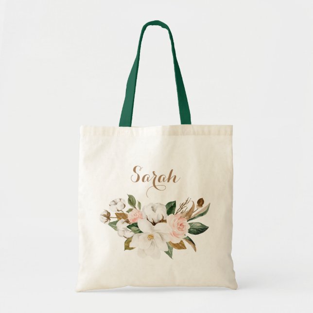 Bolsa Tote Floral Personalizada Magnolia Greenery Tote Bag (Frente)