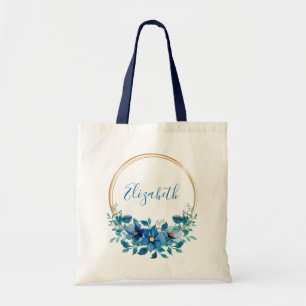 Bolsa Tote Floral personalizado azul e ouro