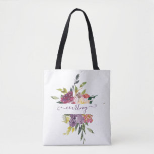 Bolsa Tote Floral personalizado com aquarela roxa e vermelha