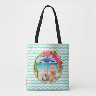 Bolsa Tote Floral Personalizado com Círculo Dourado em Fundo