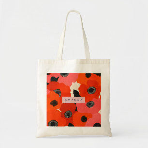 Bolsa Tote Floral Personalizado de Papoula Rosa e Vermelho In