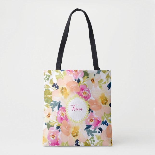 Bolsa Tote Floral Personalizado Elegante  (Frente)