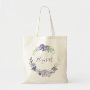 Bolsa Tote Floral personalizado em aquarela roxa