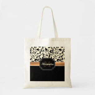 Bolsa Tote Floral preto & branco