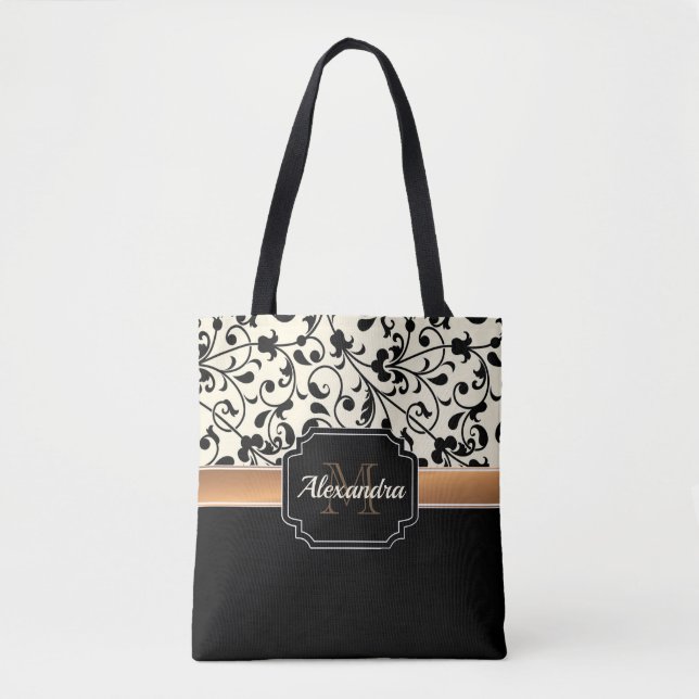 Bolsa Tote Floral preto & branco (Frente)