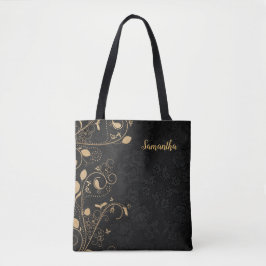 Bolsa Tote Floral Preto Dourado Elegante Personalizado