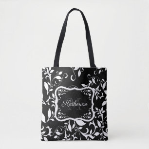 Bolsa Tote Floral Preto e Branco