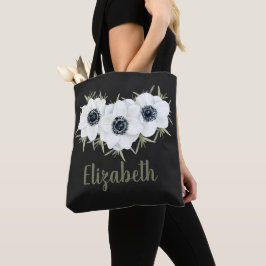 Bolsa Tote Floral Preto e Branco com Nome