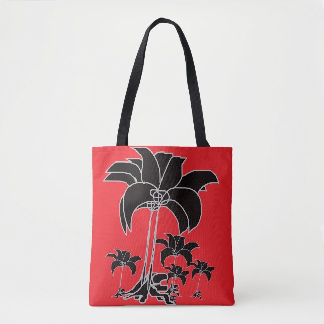 Bolsa Tote  Floral Preto Vermelho  (Frente)