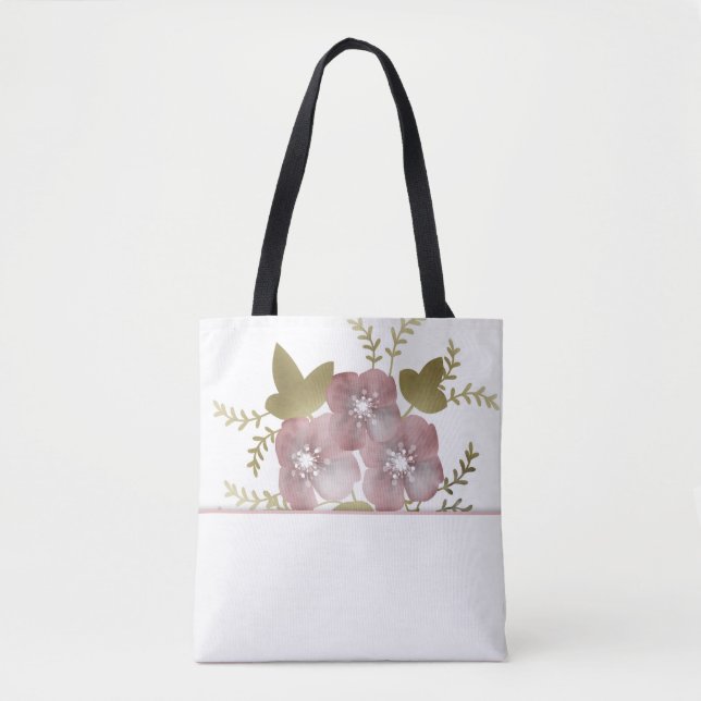 Bolsa Tote Floral primavera de flores rosa-de-verão borla ver (Frente)