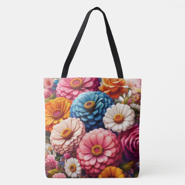 Bolsa Tote Floral/Primavera Zinnia/Rosa (Frente)