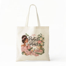 Bolsa Tote Floral Proteja Sua Paz Cuidado Pessoal