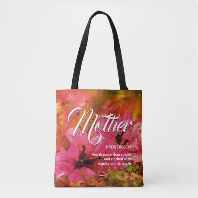 Bolsa Tote Floral Proverbs 31 Mãe-Cristã (Frente)