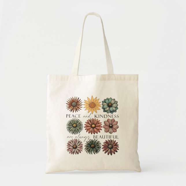 Bolsa Tote Floral Retro Paz e Bondade (Frente)