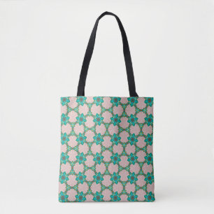 Bolsa Tote Floral Retro Verde-Menta e Vermelha