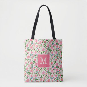 Bolsa Tote Floral Rosa Botão de Rosa