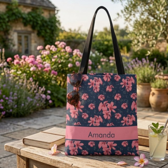 Bolsa tote floral rosa corada  (Criador carregado)
