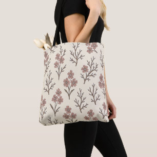 Bolsa Tote Floral Rosa Poeira e Creme Moderno
