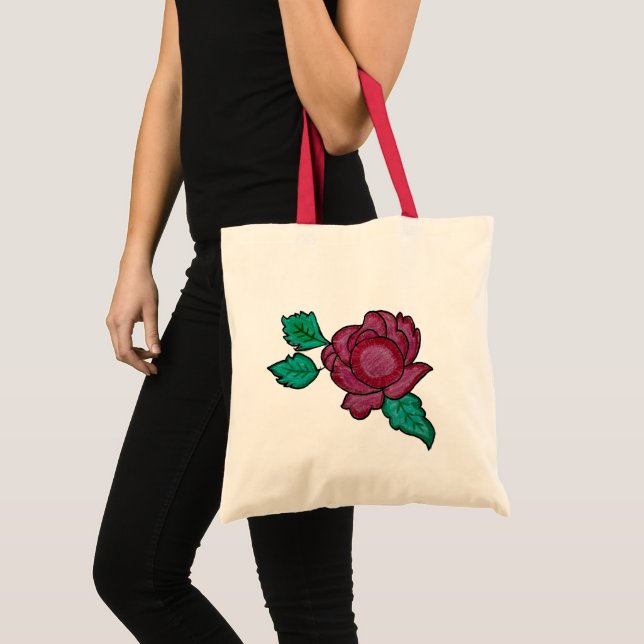 Bolsa Tote Floral Rosa Vermelho Elegante (Frente (produto))
