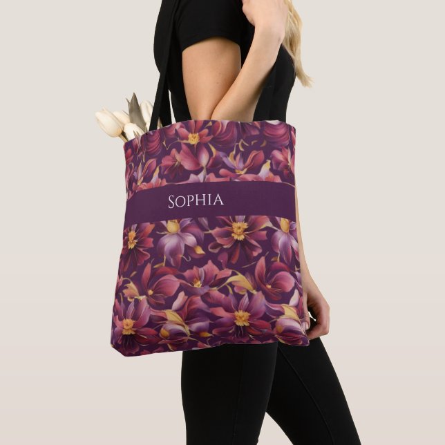 Bolsa Tote Floral Roxo- (Close Up)