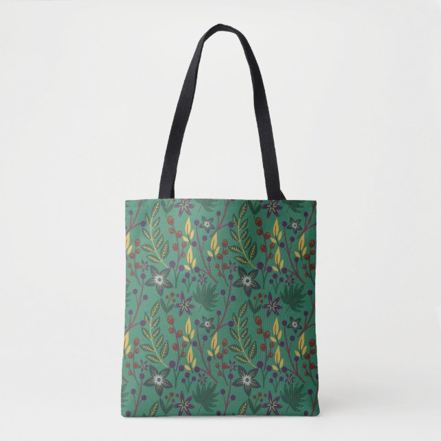 Bolsa Tote Floral sem descontinuidades flores verdes (Frente)