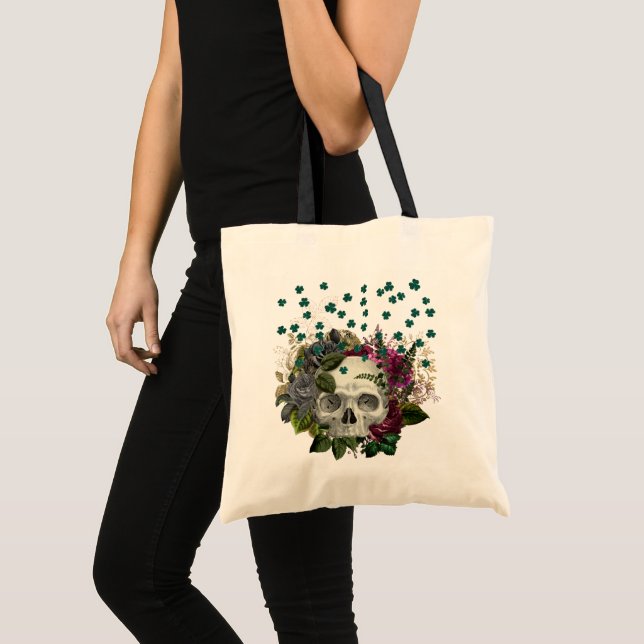 Bolsa Tote Floral Shamrock Skull (Frente (produto))