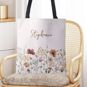 Bolsa Tote Floral Silvestre Aquarela Monogramada Bonito