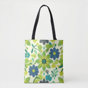 Bolsa Tote Floral Verde Branco e Azul
