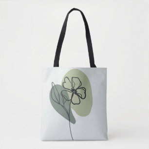 Bolsa Tote Floral Verde e Azul Whimsical com Design de Reprod