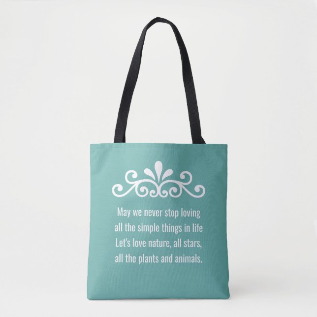Bolsa Tote Floral Vetor, Nature Love Texto em Teal (Frente)