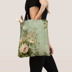 Bolsa Tote Floral Vintage Rosa Folhagem