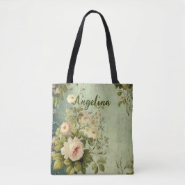 Bolsa Tote Floral Vintage Rosa Folhagem 