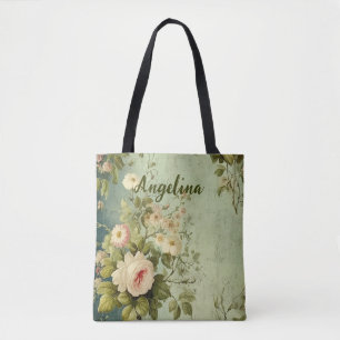 Bolsa Tote Floral Vintage Rosa Folhagem 