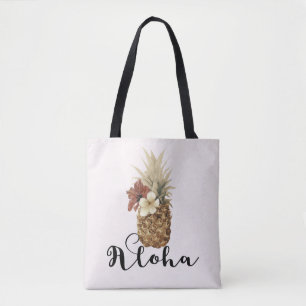 Bolsa Tote Floral Vintage Tropical Hibisco Abacaxi Aloha
