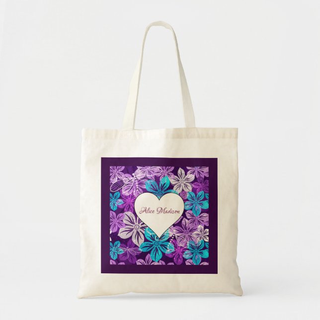 Bolsa Tote Floral violeta bonito (Frente)