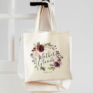 Bolsa Tote Floral Wreath Burgundy Esmaga Mãe da Noite