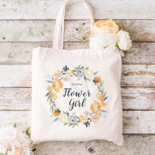 Bolsa Tote Floral Wreath Monogramed Flower Girl