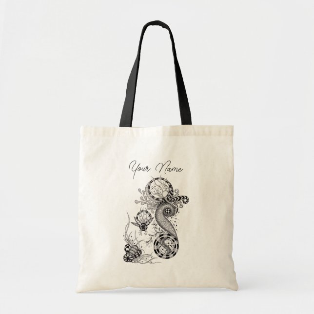 Bolsa Tote Floral Zen Art schwarz-weiß -   (Frente)