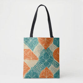 Bolsa Tote Flores Abstratas em Azul-Verde, Laranja e Bege