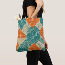 Bolsa Tote Flores Abstratas em Azul-Verde, Laranja e Bege