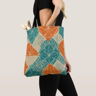 Bolsa Tote Flores Abstratas em Azul-Verde, Laranja e Bege
