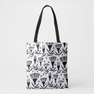 Bolsa Tote Flores Abstrato brancas pretas: padrão elegante
