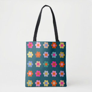 Bolsa Tote Flores Abstrato coloridas Marinho Azul Retro Flora