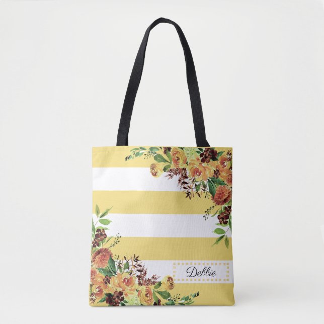 Bolsa Tote Flores Amarelas bonito E Saco De Tota De Stripes (Frente)
