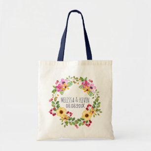 Bolsa Tote Flores Amarelas Coloridas E Berries Vermelhos Cor-