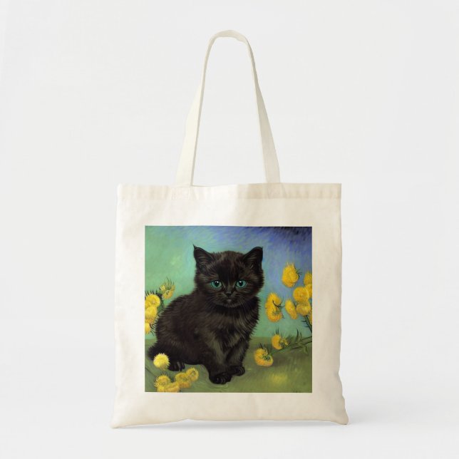 Bolsa Tote Flores Amarelas de Gogh Pretas para Gogh (Frente)
