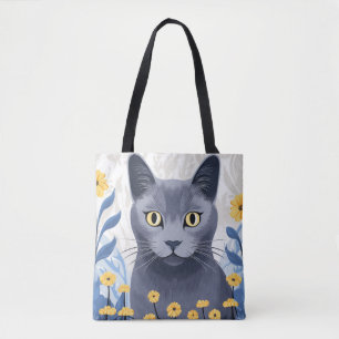 Bolsa Tote Flores Amarelas do Gato Azul Russo