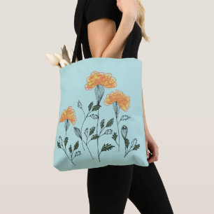 Bolsa Tote Flores Amarelas Felizes no Saco de Tota de Aqua
