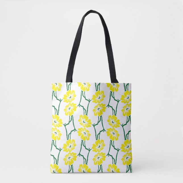 Bolsa Tote Flores Amarelas: Padrão Ilustrado Sem Costura (Frente)